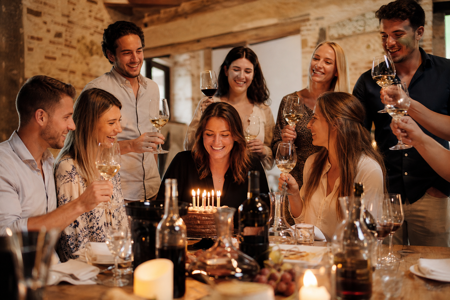 Enterrement de vie de garçon, anniversaire ou soirée familiale avec une dégustation de vin